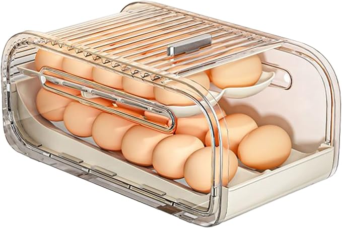 Auto Rolling Fridge Egg Organizer, Clear Egg Holder For Fridge, Automatic Rolling Eggs Container For Refrigerator, Space Saving Eggs Dispenser, Fridges Organizers And Storage, Home EggHolder