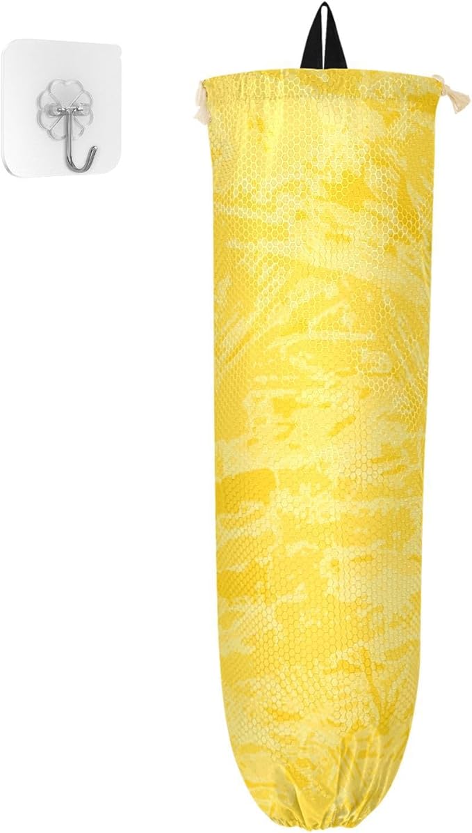 Plastic Bag Holder Wall Mount Grocery Bag Shopping Bag Storage Holder Organizer Dispenser with Adhesive Hook,for Kitchen Bathroom Home Decor 9x22 Inches Pure Yellow34