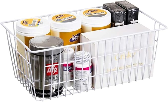blitzlabs Wire Storage Basket Freezer Organizer Bins Metal Wire Baskets Organizer Storage Baskets for Kitchen, Cabinets, Pantry, Freezer, BathroomSet of 3
