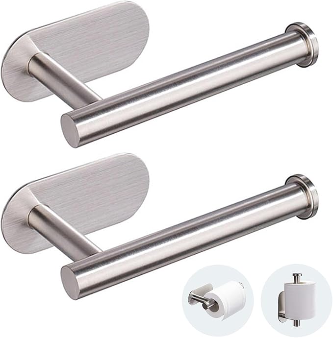 Toilet Paper Holder - Self Adhesive Toilet Paper Holder Wall Mount for Bathroom, SUS 304 Stainless Steel Command Strip Toilet Paper Roll Holder Stick On, No Drilling - Brushed Nickel（2 Pcs）