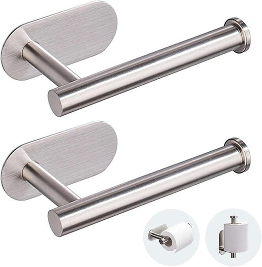 Toilet Paper Holder - Self Adhesive Toilet Paper Holder Wall Mount for Bathroom, SUS 304 Stainless Steel Command Strip Toilet Paper Roll Holder Stick On, No Drilling - Brushed Nickel（2 Pcs）