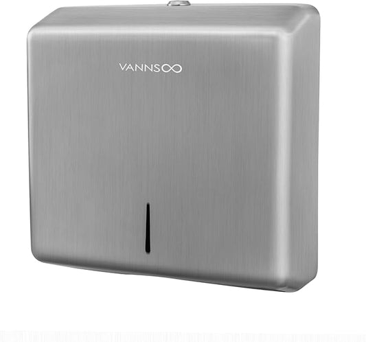 Commercial Paper Towel Dispenser Wall Mount, Brushed Stainless Steel Paper Towel Holder for Bathroom, Large Capacity 250 C-fold/Tri-fold/Multifold