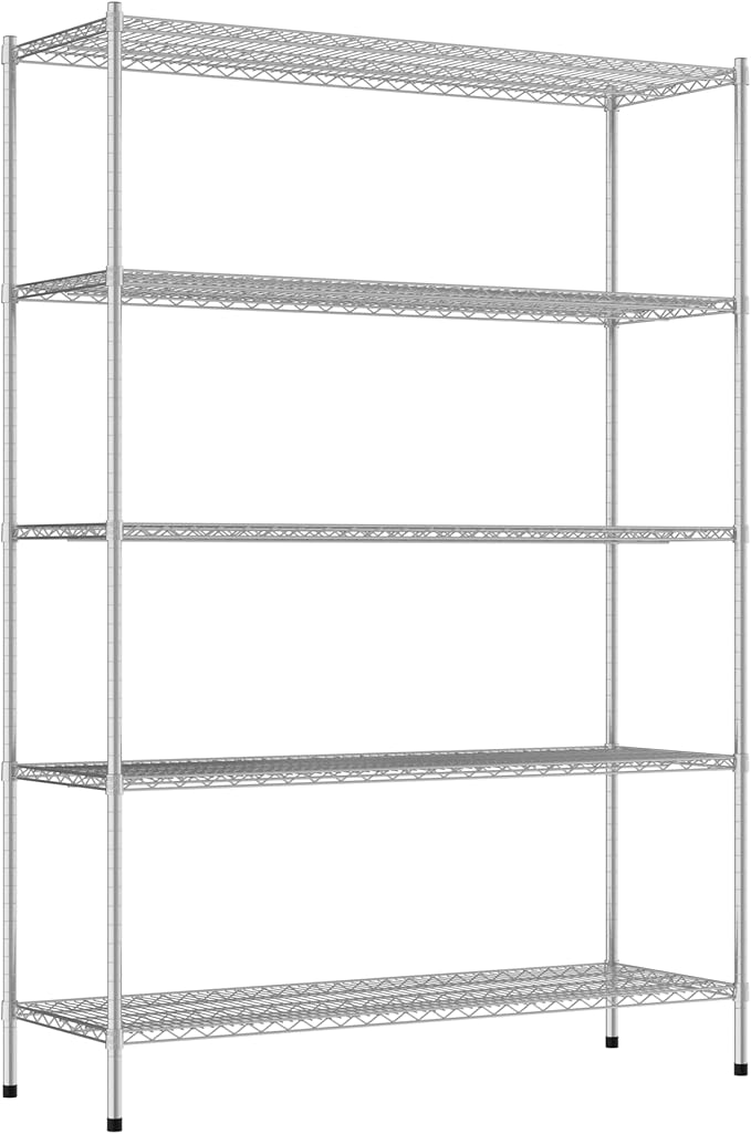 Commercial NSF Listed Chrome Stationary Wire Shelving Kit 21" x 60" x 86", with 5 Shelves Perfect for Warehouse, Walk-in Refrigerator, Freezer, Grocery Store, Restaurant, Dishroom
