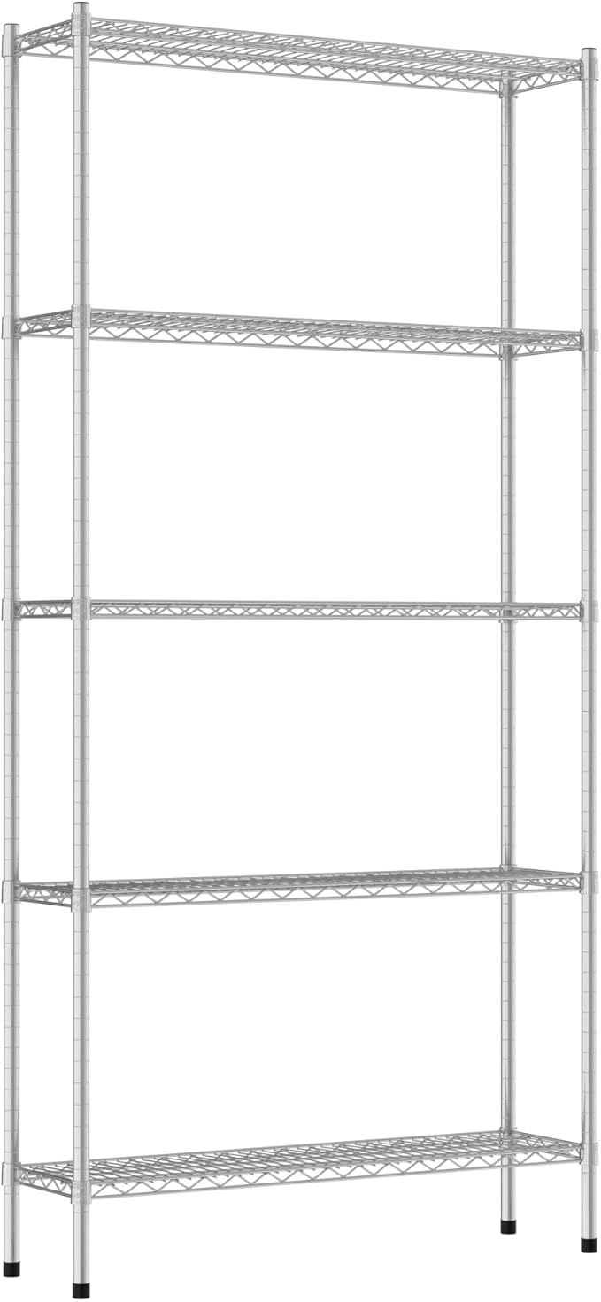 Commercial NSF Listed Chrome Stationary Wire Shelving Kit 12" x 42" x 86", with 5 Shelves Perfect for Warehouse, Walk-in Refrigerator, Freezer, Grocery Store, Restaurant, Dishroom