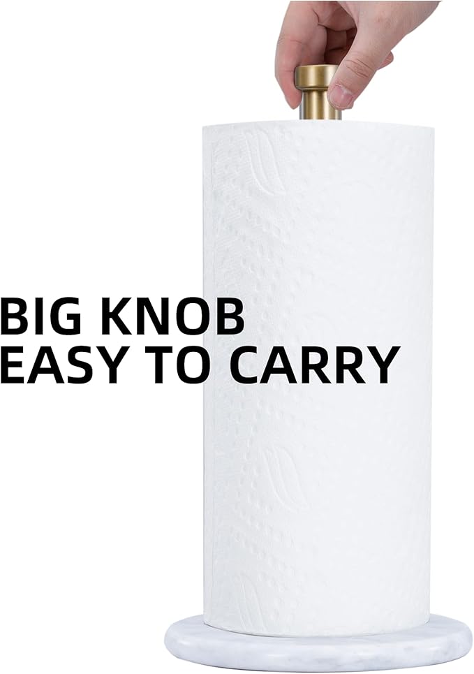 Paper Towel Holder with Marble Base - 13" x 7" Upright Paper Roll Dispenser with Heavy Non-Slip Base for Easy One-Handed Tear - for Countertops, Cabinets, and Bathrooms