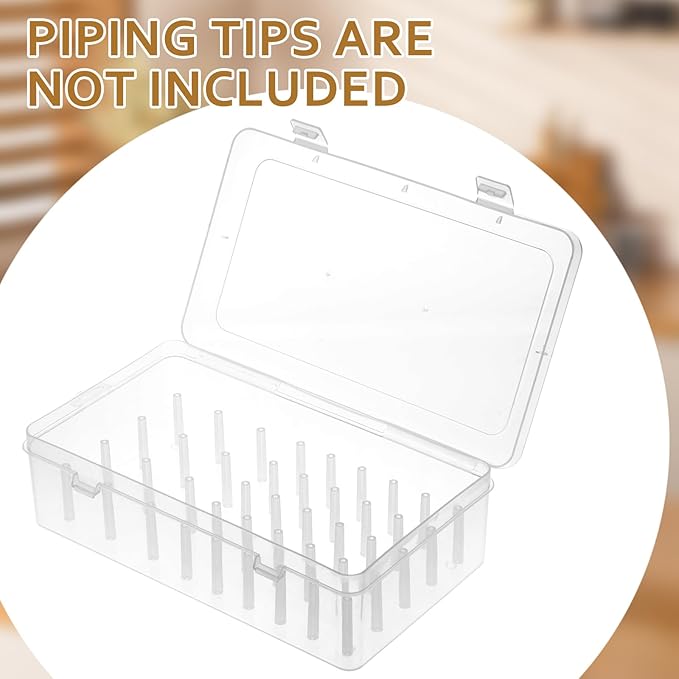 4 Pcs Piping Tips Storage Box with Fixed Pins 42 Pegs Piping Tip Organizer Baking Cake Decoration Tool Set Clear Plastic Cake Decorating Storage Box Container Baking Supplies Organizer