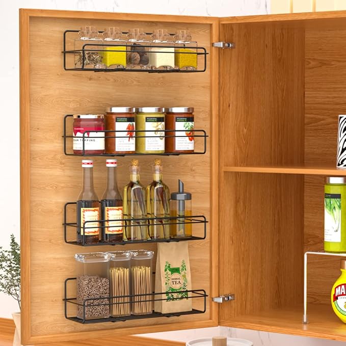 Spice Rack Organizer Hanging Spice Shelf Storage Rack Holder Seasoning Organizer Extra Storage for Kitchen Pantry Cabinet Cupboard Door Wall Mount,8 Packs