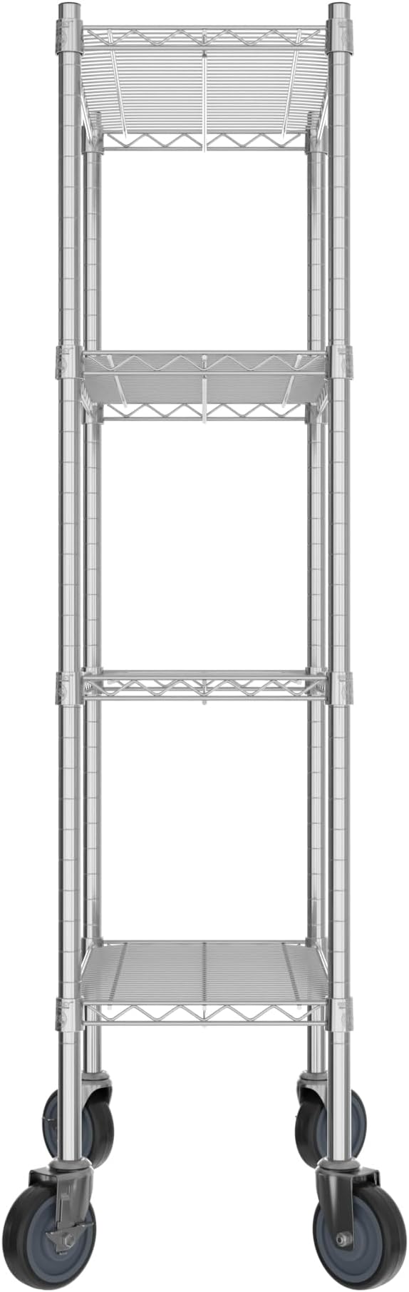 Commercial NSF Listed Chrome Mobile Wire Shelving Kit 14" x 24" x 60", with 4 Shelves Perfect for Warehouse, Walk-in Refrigerator, Freezer, Grocery Store, Restaurant, Dishroom