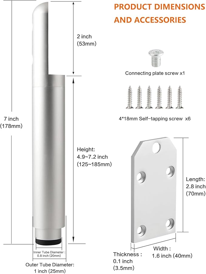 Coffee Table Leg Extenders 4 Pack Silvery 4.9-7.2 Inch Adjustable Feet for Furniture Risers Bathroom Cabinet Metal Feet Cylinder Bed Support Leg