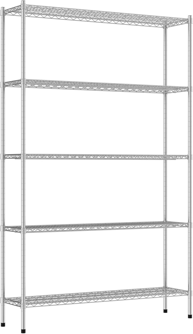 Commercial NSF Listed Chrome Stationary Wire Shelving Kit 14" x 54" x 86", with 5 Shelves Perfect for Warehouse, Walk-in Refrigerator, Freezer, Grocery Store, Restaurant, Dishroom