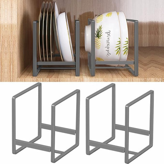 4PCS Plate Holders Organizer, Metal Dish Storage Dying Display Rack for Cabinet, Counter and Cupboard, Grey, 4 Small