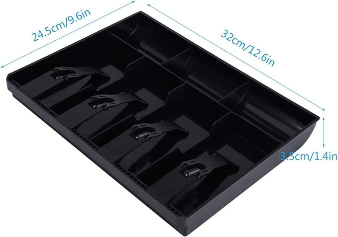 Tiiyee Cash Register Drawer Insert Tray, Cash Money Tray 4 Bill 3 Coin Currency Compartment Replacement Organizer Removable Slot Storage Case with Plastic Clip for Point of Sale System Stores
