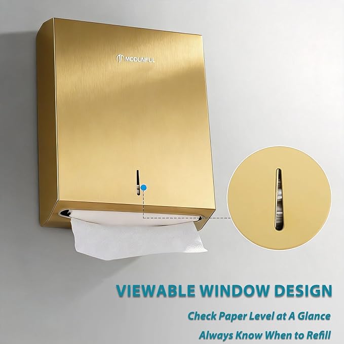 Commercial Paper Towel Dispenser Gold - Multifold Paper Towel Dispenser Wall Mount, High Capacity Stainless Steel Tissue Holder, Suitable for Bathrooms and Public Places