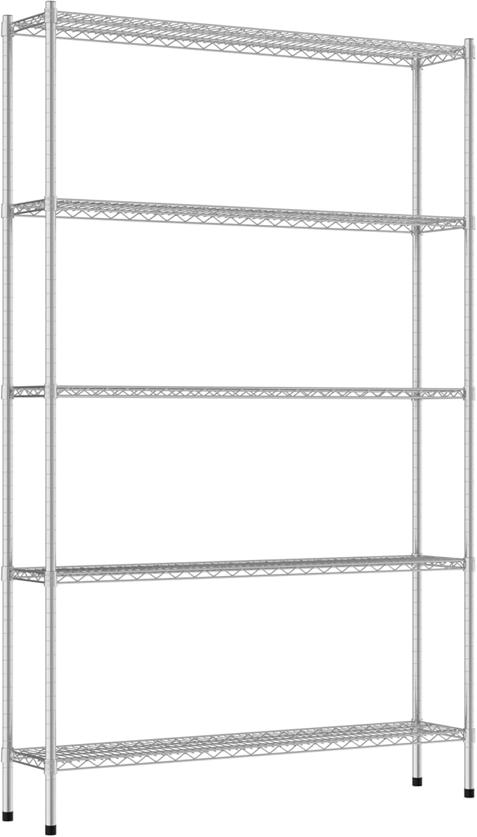 Commercial NSF Listed Chrome Stationary Wire Shelving Kit 12" x 54" x 86", with 5 Shelves Perfect for Warehouse, Walk-in Refrigerator, Freezer, Grocery Store, Restaurant, Dishroom