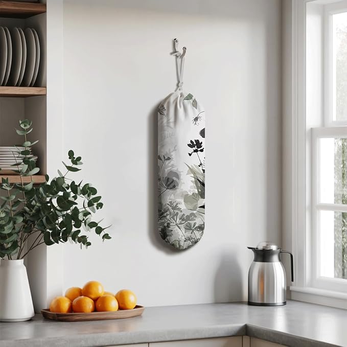 Aesthetic Grocery Bag Holder, Shopping Trash Bags Organizer, Modern Decorative Bag Storage Dispenser for Home Kitchen, Gifts for Women Family Friends Grandma Mom