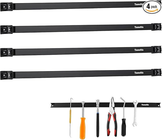 24" Magnetic Tool Holder Strip, 4 Pieces Black Metal Tool Organizer Rack with Stainless Steel Surface, Magnet Bar for Garage Workshop, Easy To Install with Mounting Screws