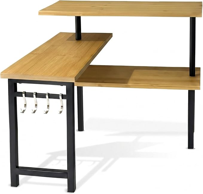 3-Tier Bamboo Corner Countertop Organizer with Extended Top Tier, Corner Shelf for Kitchen Counter, Coffee Bar Organizer, Bathroom Counter Organizer, Kitchen Corner Shelf, Space Saver