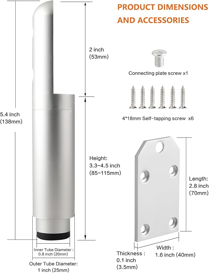 4 Pack Adjustable Metal Furniture Legs Silvery 3.3-4.5 Inch Coffee Table Legs Dresser Feet Cabinet Feet Replacement Support Foot Desk Legs