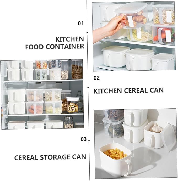 2pcs Large White Food Storage Containers with Handles and Labels, Plastic Airtight Fridge Fresh-keeping Boxes for Fruits, Cereals, Dry Food Organization