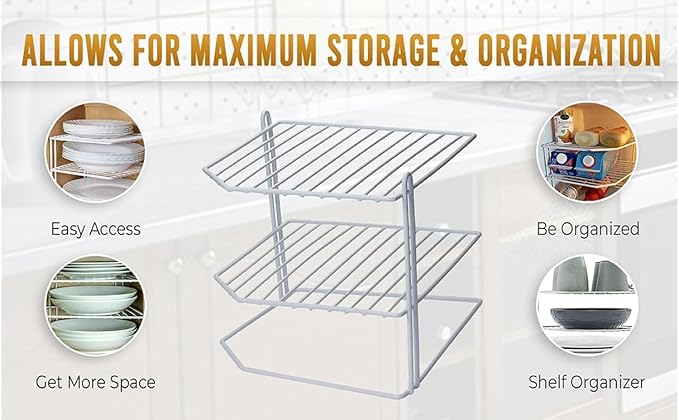 YBM HOME 3-Tier Corner Shelf Counter and Cabinet Organizer, White, Pack of 2