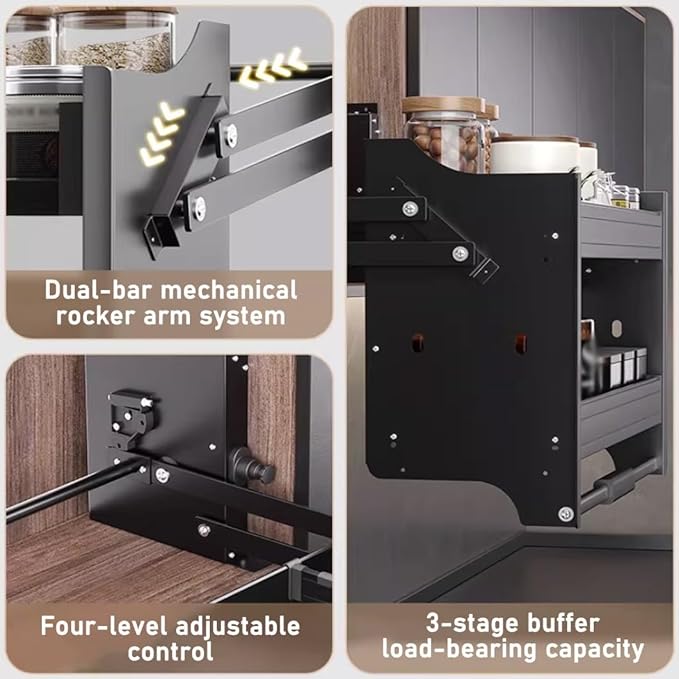 YVYKFZD Kitchen Pull Down Shelf, 2 Tier Pull-Out Cabinet Organizer, Adjustable Large Wall Cabinet Storage Organizer, Retractable Storage Shelf, Space Saving(Black,28"x10"x21"/71x26x54cm)