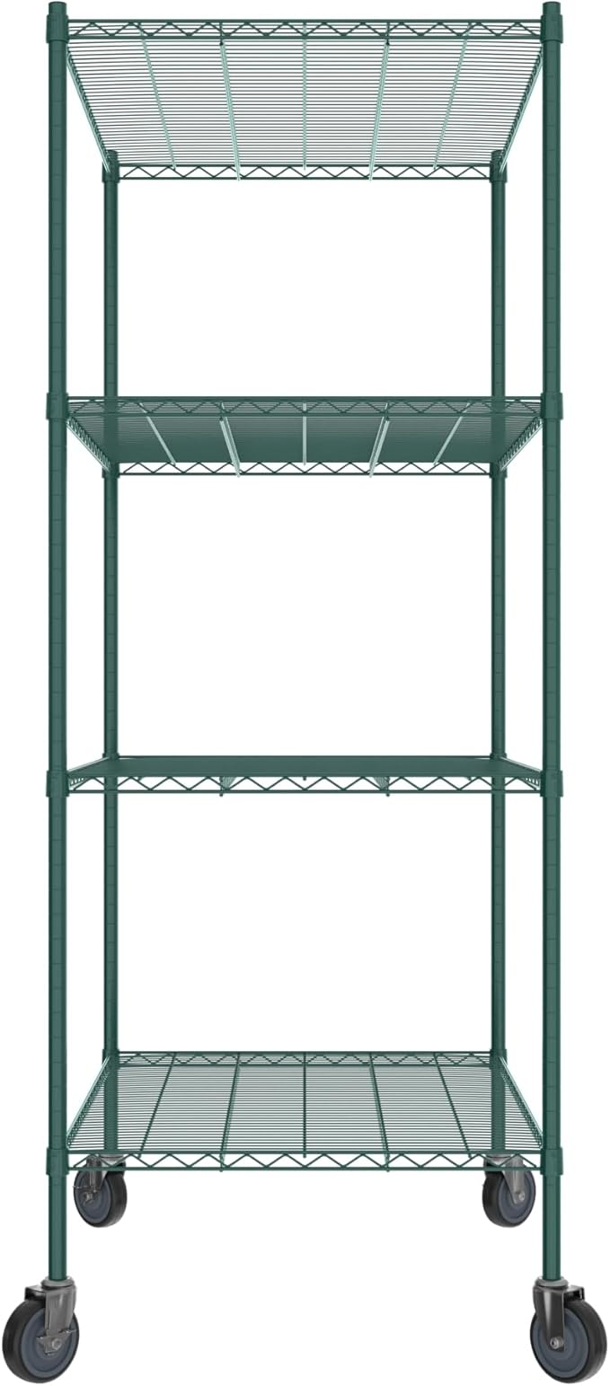 Commercial NSF Listed Green Epoxy Mobile Wire Shelving Kit 30" x 42" x 80", with 4 Shelves Perfect for Warehouse, Walk-in Refrigerator, Freezer, Grocery Store, Restaurant, Dishroom