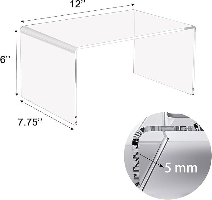 CLAY TONIC 2-Pack 12" Large Clear 5mm Thickness Acrylic Display Risers for Funko POP figures,Retail and Cabinet Display, Display Riser Shelf Showcase Fixtures for Jewelry ( 12''x 7.75''x 6'')