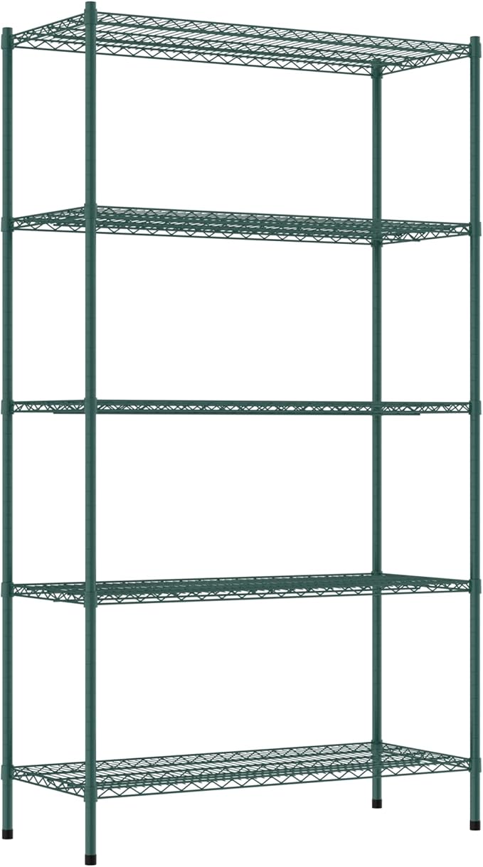 Commercial NSF Listed Green Epoxy Stationary Wire Shelving Kit 21" x 48" x 86", with 5 Shelves Perfect for Warehouse, Walk-in Refrigerator, Freezer, Grocery Store, Restaurant, Dishroom