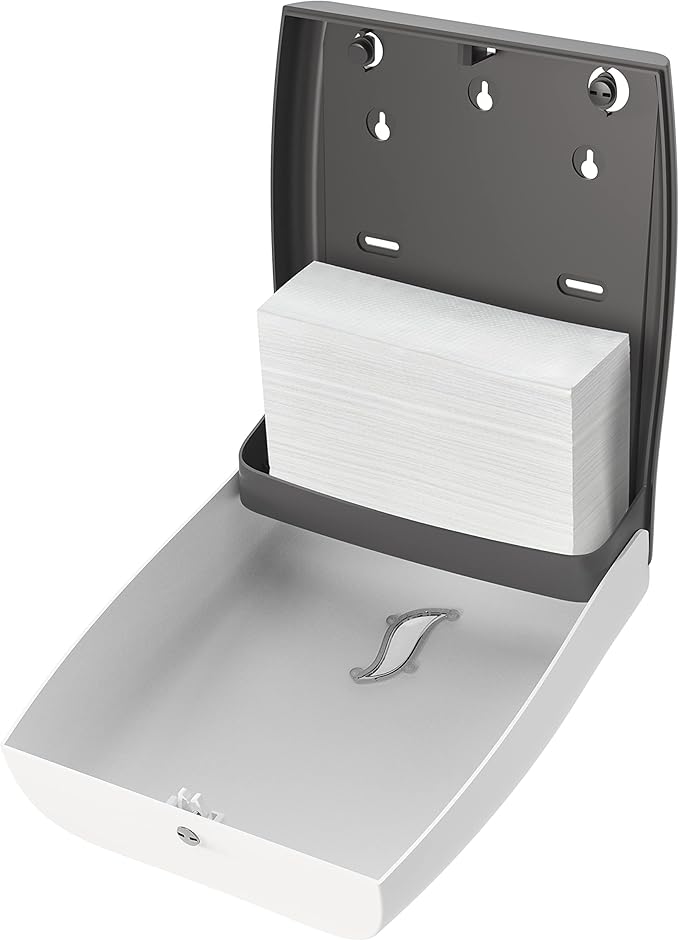 Touchless White Paper Towel Dispenser by Oasis Creations-Wall Mount Hanging Hand Towel Holder- Hands Free-500 Multifold Tissues-Bathroom & Kitchen Accessories-Key Lock Feature-Restaurant & Office