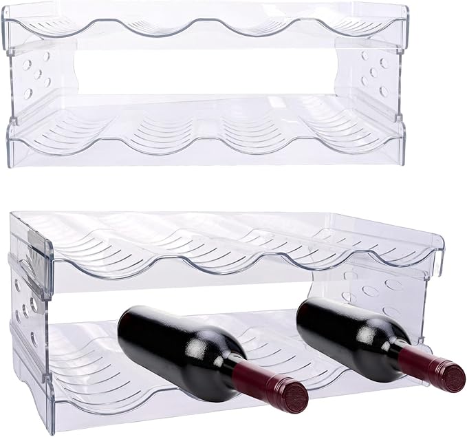 Stackable Acrylic Wine Rack Double-Layer 8-Bottle Holder & Water Bottle Organizer for Refrigerator Cabinet Kitchen Countertop and Bar Storage