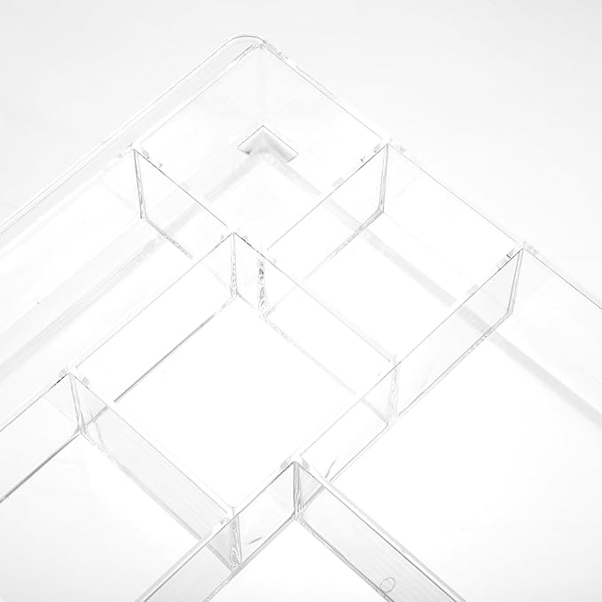 2Pcs 8-Section Clear Drawer Organizer, Large Acrylic Drawer Divider Tray for Desk,Bathroom,Office Makeup,Junk, Plastic Drawers Organizer 13.7" x 8.7" x 2"