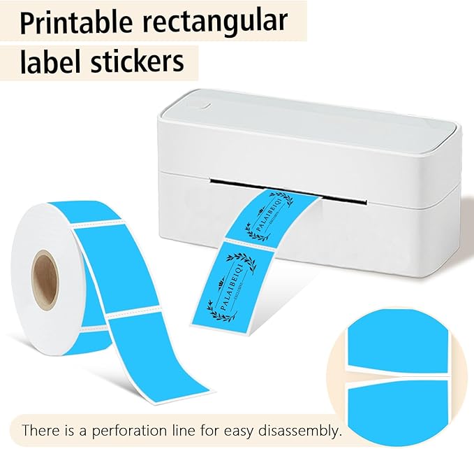 PALAIBEIQI 1x2 Inch Thermal Labels,500PCS Rectangle Stickers,Waterproof Removable Blank Stickers for Address,Jars,Freezer Containers & Pantry Organization,Sky Blue