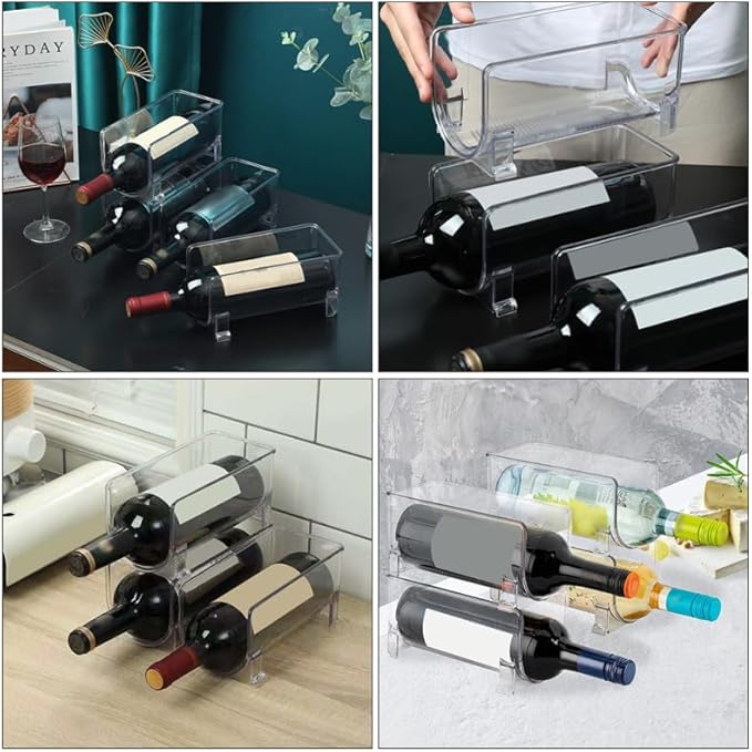 BIUDECO Stackable Drawer Style Wine Storage Rack and Water Bottle Holder Plastic Organizer for Home Bar Kitchen Cabinet Refrigerator Compact Space-Saving Design