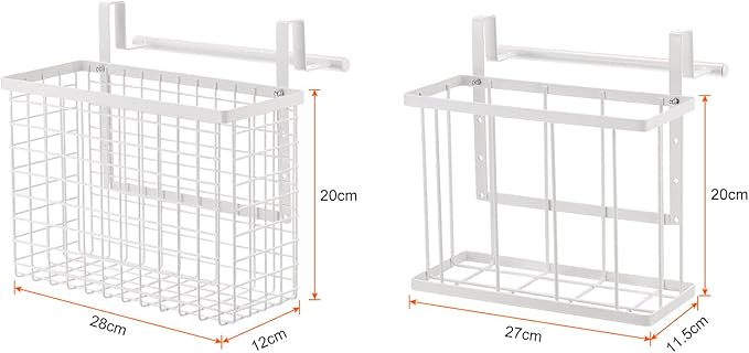 uxcell 2 Pack Cabinet Door Organizer, Cutting Board Organizer with Towel Bar, Metal Wire Baskets with Hooks, Over Cabinet Door Organizer for Kitchen, Pantry Bathroom Storage, White