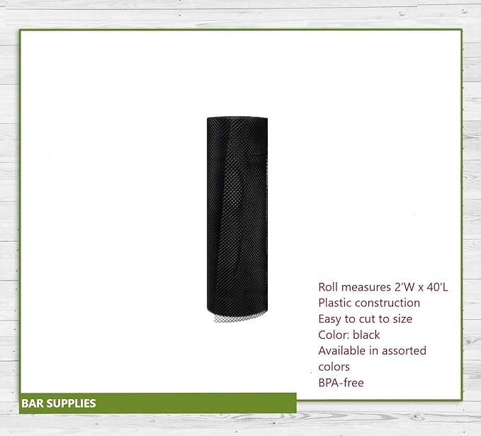 AME D'ESSENCE Bar Shelf Liner 24" x 480" Black Plastic Mesh Liner for Glassware Non Slip Drawer Liner Commercial Grade