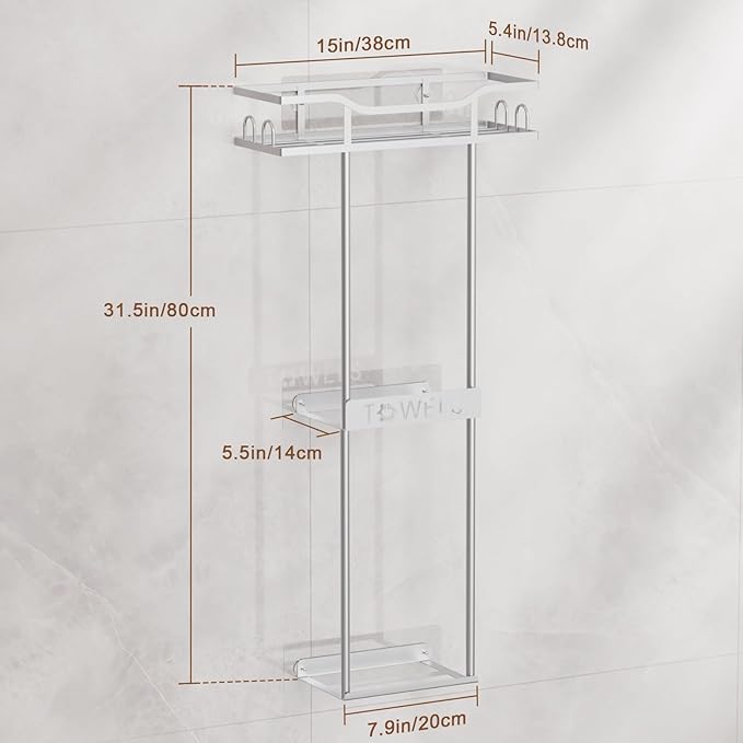 Towel Racks for Bathroom Wall Mounted Towel Storage Organizer Wall Towel Rack for Rolled Towels Silver