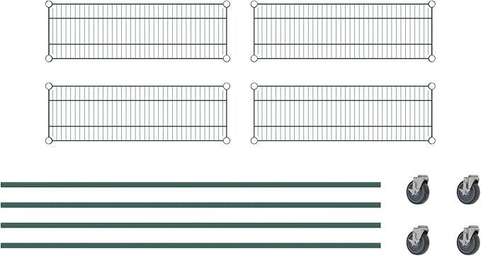 Commercial NSF Listed Green Epoxy Mobile Wire Shelving Kit 12" x 36" x 80", with 4 Shelves Perfect for Warehouse, Walk-in Refrigerator, Freezer, Grocery Store, Restaurant, Dishroom