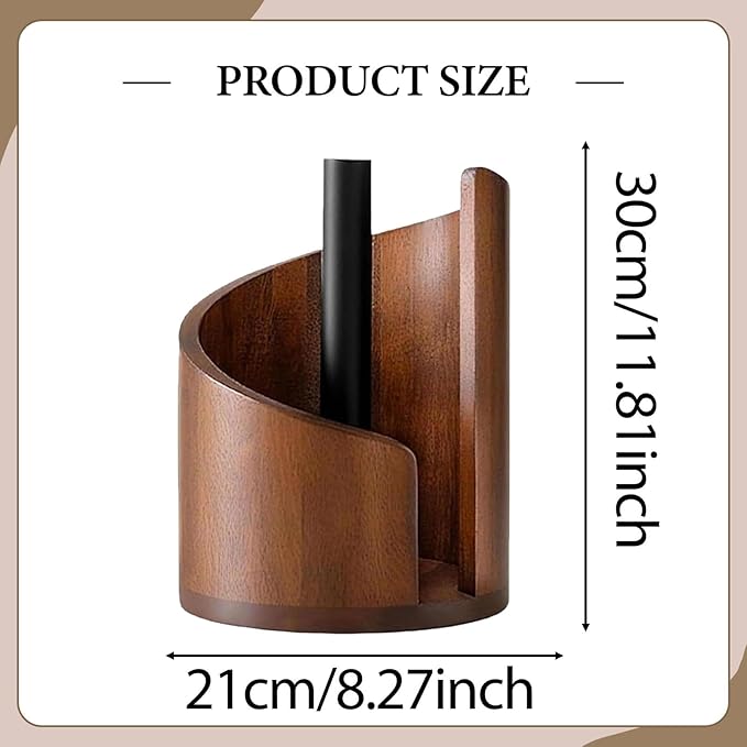 Countertop Paper Towel Holder Kitchen Roll Dispenser Wood Anti Slip Standing Paper Roll Holder for Farmhouse Bathroom Hotel