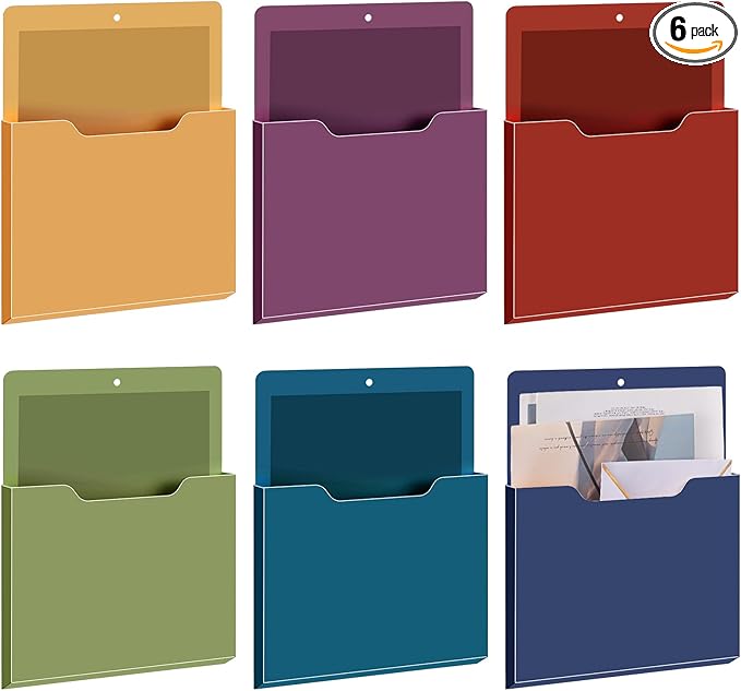 Fuutreo 6 Pcs Magnetic Wall File Organizer Magnetic Wall File Holder Refrigerator Magazine Holder for Mail Letters Paper(Dark Vintage,12.2 x 9.4 Inch)