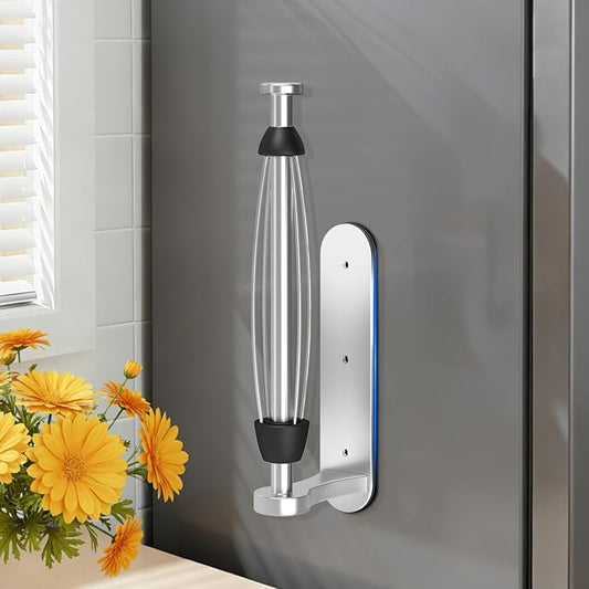 Magnetic Paper Towel Holder for Fridge -No Drill, One Hand Tear RV Paper Towel Holder with Ratchet Mechanism, Self-Adhesive & Wall Mount for Refrigerator, Kitchen, Grill, Garage (Silver)