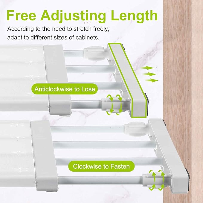 HARFINGTON Expandable Closet Tension Shelf 14.96" to 23.62" Adjustable Closet Organizer 2.4" x 9.45" Flower Pattern Storage Rack for Wardrobe Cupboard Kitchen Bedroom