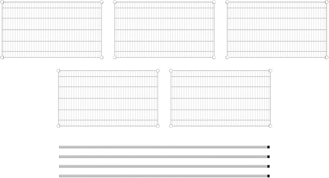 Commercial NSF Listed Chrome Stationary Wire Shelving Kit 24" x 42" x 86", with 5 Shelves Perfect for Warehouse, Walk-in Refrigerator, Freezer, Grocery Store, Restaurant, Dishroom
