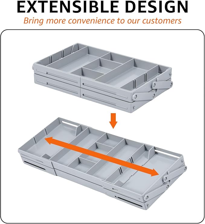 2/3 Tier Drawer Organizer Collapsible Drawer Organizer Tray, Expandable Junk Drawer Organizer, Multi Level Dresser Drawer Organizers Adjustable Storage Trays for Makeup, Jewelry (Single Row 2 Tiers)