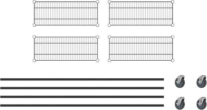 Commercial NSF Listed Black Epoxy Mobile Wire Shelving Kit 12" x 30" x 80", with 4 Shelves Perfect for Warehouse, Walk-in Refrigerator, Freezer, Grocery Store, Restaurant, Dishroom