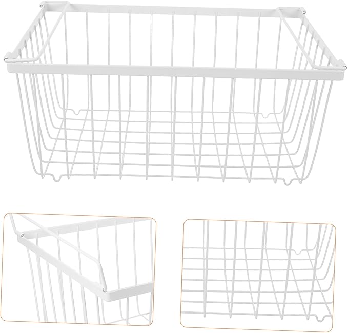 Chest Freezer Organizer With Folding Handle: Stackable Bin Basket Meat Storage Container - Vertical Sides Wire Ventilation Hanging Rack For Upright Deep Refrigerator
