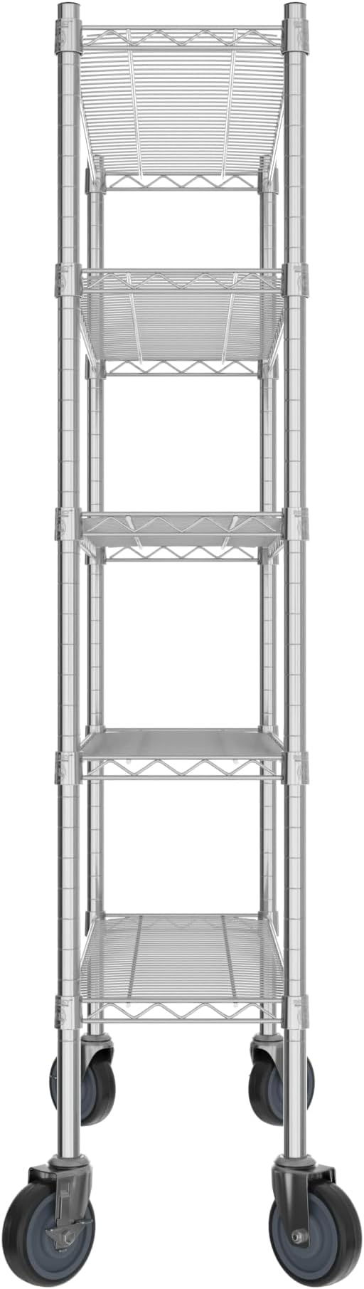 Commercial NSF Listed Chrome Mobile Wire Shelving Kit 12" x 36" x 60", with 5 Shelves Perfect for Warehouse, Walk-in Refrigerator, Freezer, Grocery Store, Restaurant, Dishroom