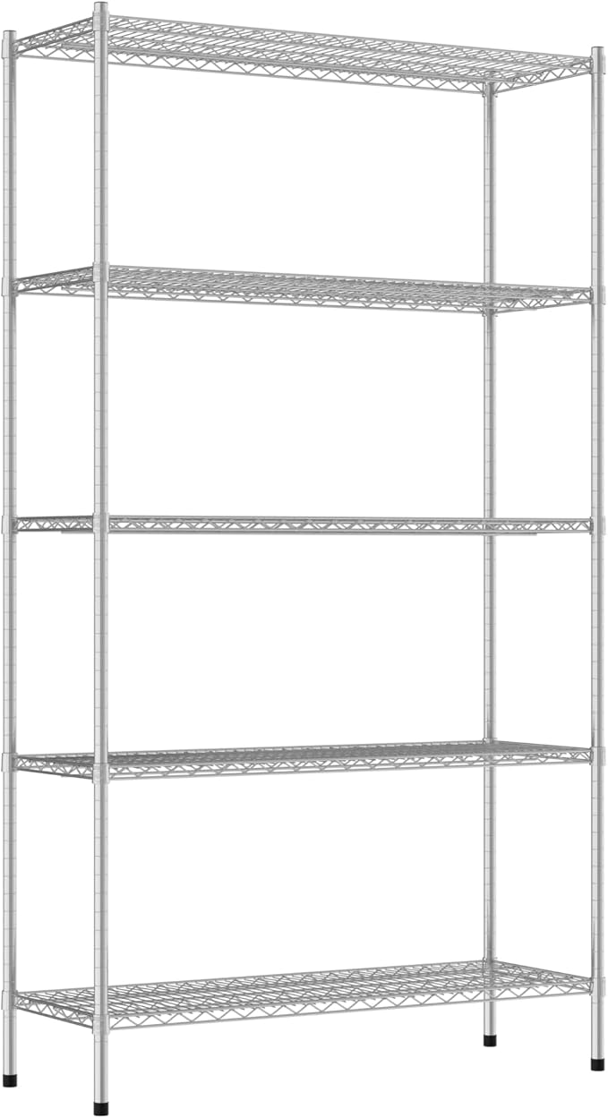 Commercial NSF Listed Chrome Stationary Wire Shelving Kit 18" x 48" x 86", with 5 Shelves Perfect for Warehouse, Walk-in Refrigerator, Freezer, Grocery Store, Restaurant, Dishroom