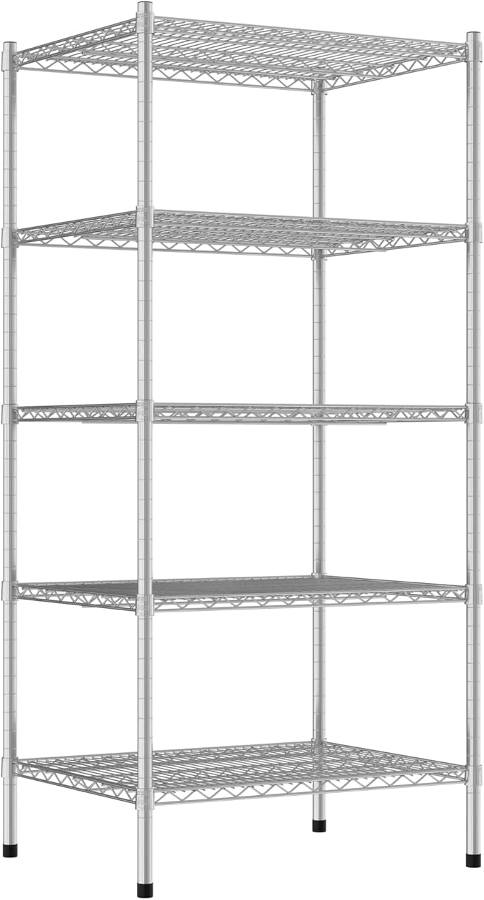 Commercial NSF Listed Chrome Stationary Wire Shelving Kit 24" x 30" x 64", with 5 Shelves Perfect for Warehouse, Walk-in Refrigerator, Freezer, Grocery Store, Restaurant, Dishroom