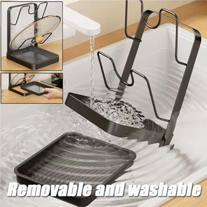 Kitchen Pot Lid Storage Rack, Pot Lid Organizer Rack—The Ultimate Christmas Kitchen Organizer, Multifunctional Utensils Pan Pot Cover Lid Rack Shelf for Pots Lids, Spatulas (Gray-Single Layer)
