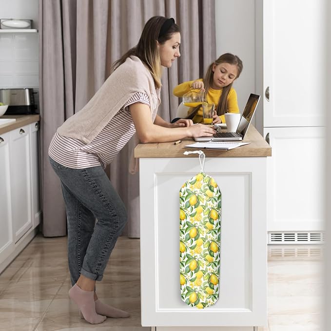 Lemon Plastic Grocery Bag Holder Storage Organizer Plastic Bag Holders for Grocery Cute Lemon Home Kitchen Decor Gifts for Women Mom Grandma